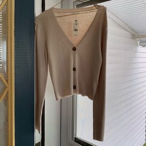 Beige sweater button front crop top